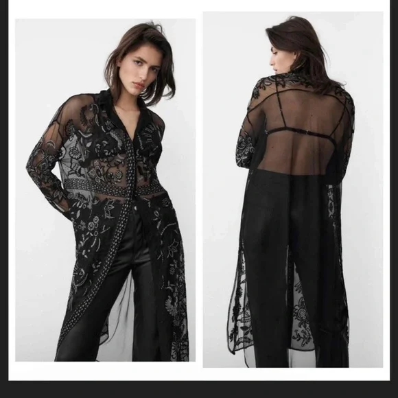 Zara Longline Embroidered Tulle Blouse in - Picture 1 of 6
